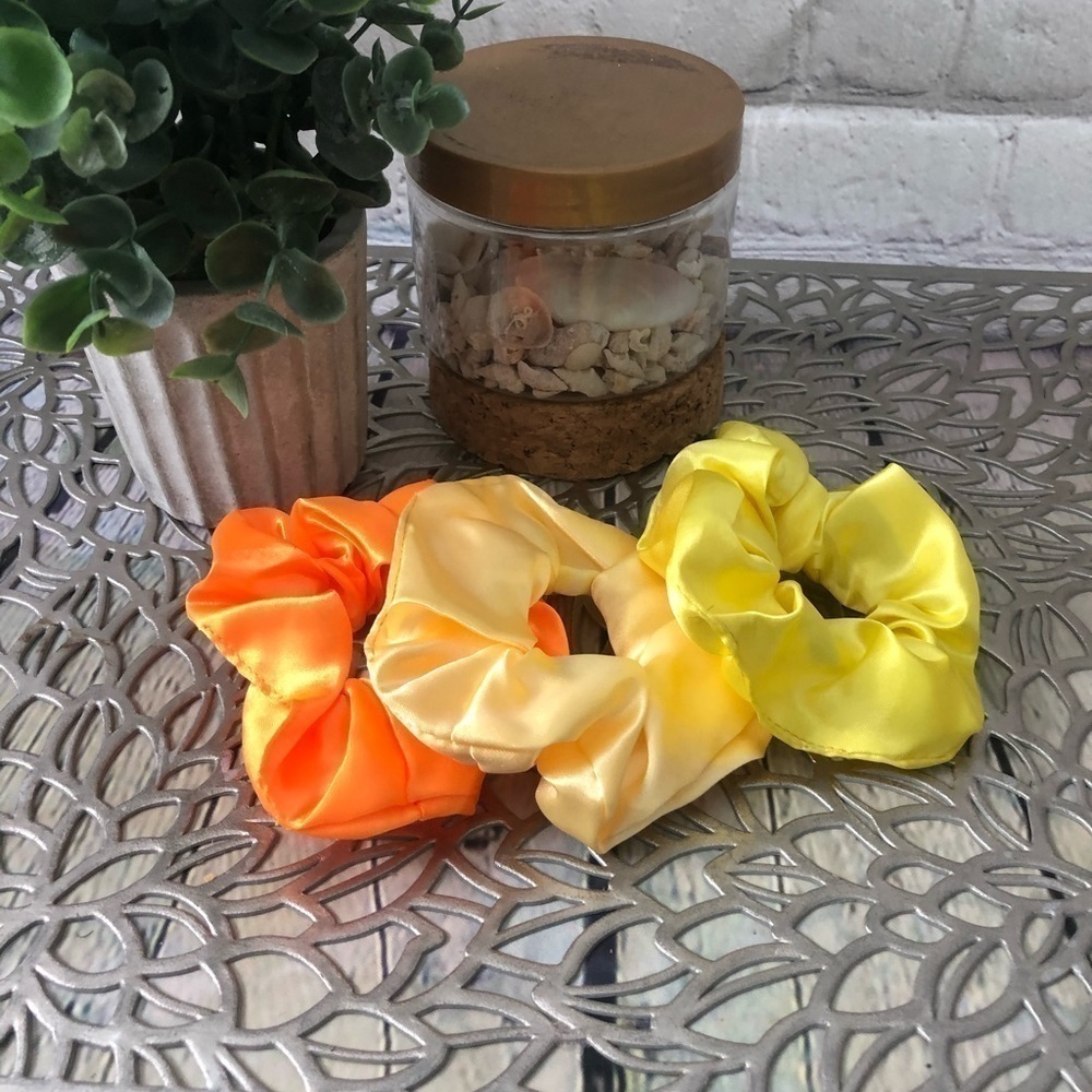 3 New Silk Scrunchies Orange, Yellow Creme colors